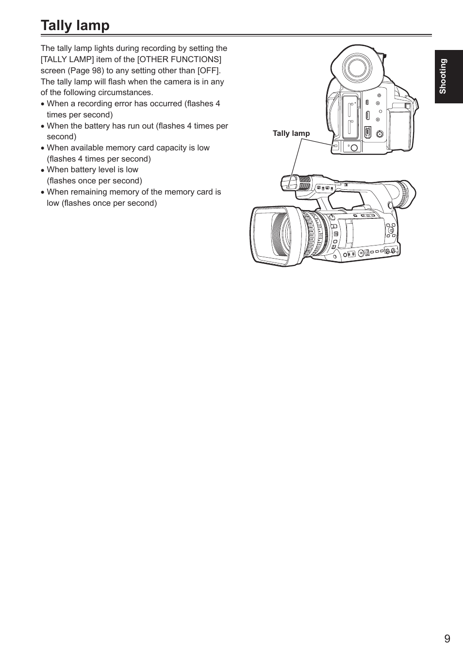 Tally lamp | Panasonic AG-AC160AEN User Manual | Page 9 / 110