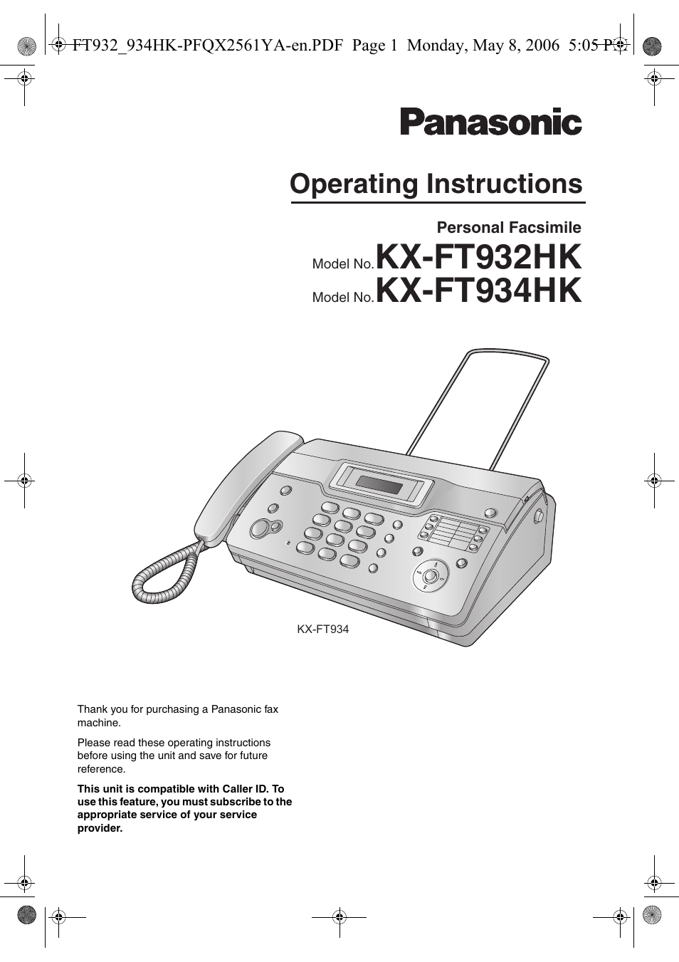 Panasonic KX-FT934HK User Manual | 44 pages