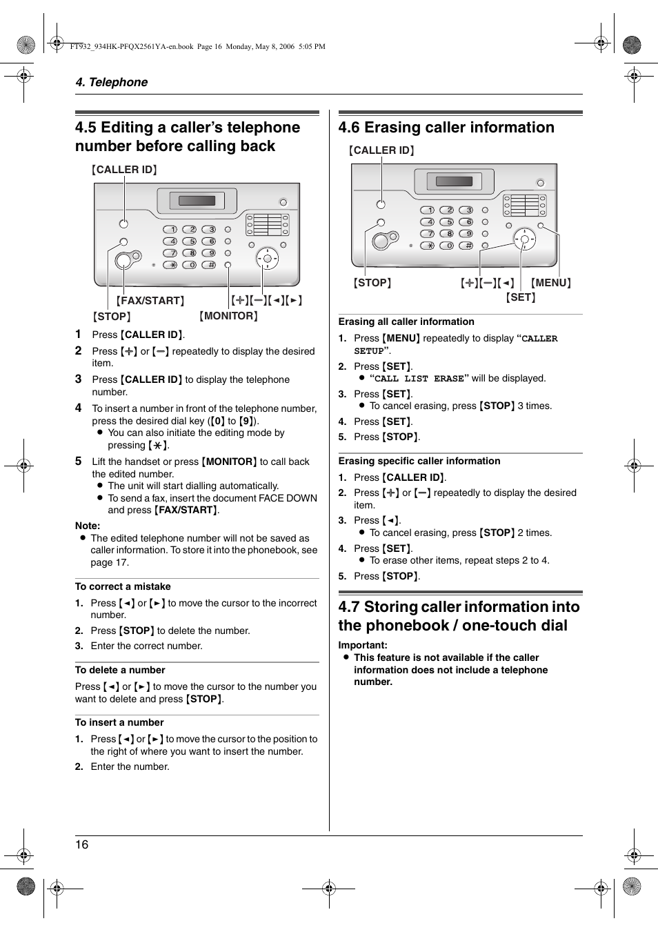 6 erasing caller information, Erasing caller information, 6 erasing caller information | Panasonic KX-FT934HK User Manual | Page 16 / 44