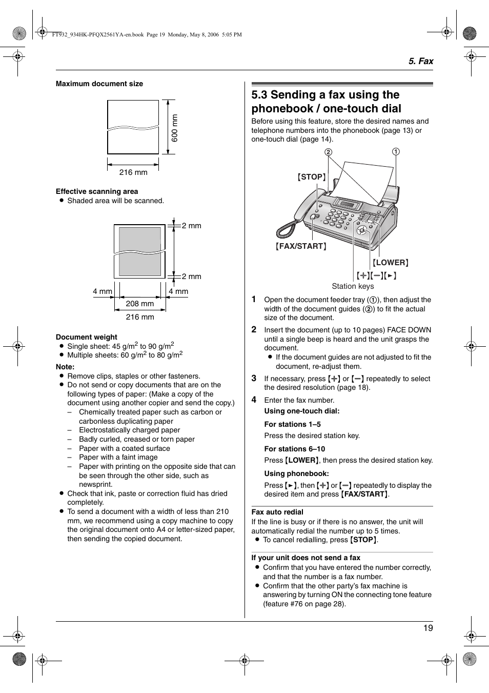 Sending a fax using the phonebook / one-touch dial | Panasonic KX-FT934HK User Manual | Page 19 / 44