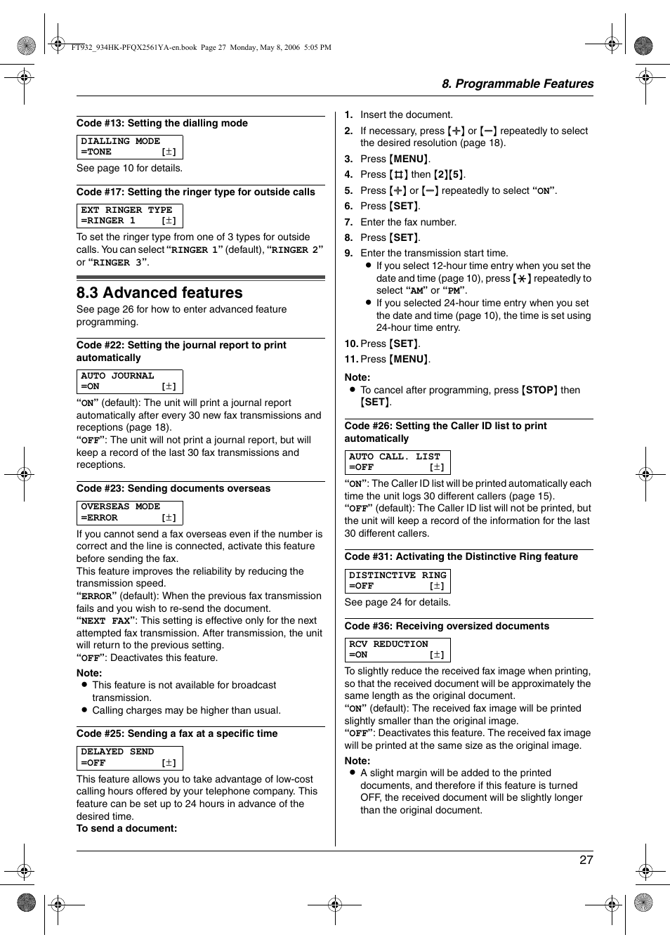 3 advanced features, Advanced features, 3 advanced features | Panasonic KX-FT934HK User Manual | Page 27 / 44