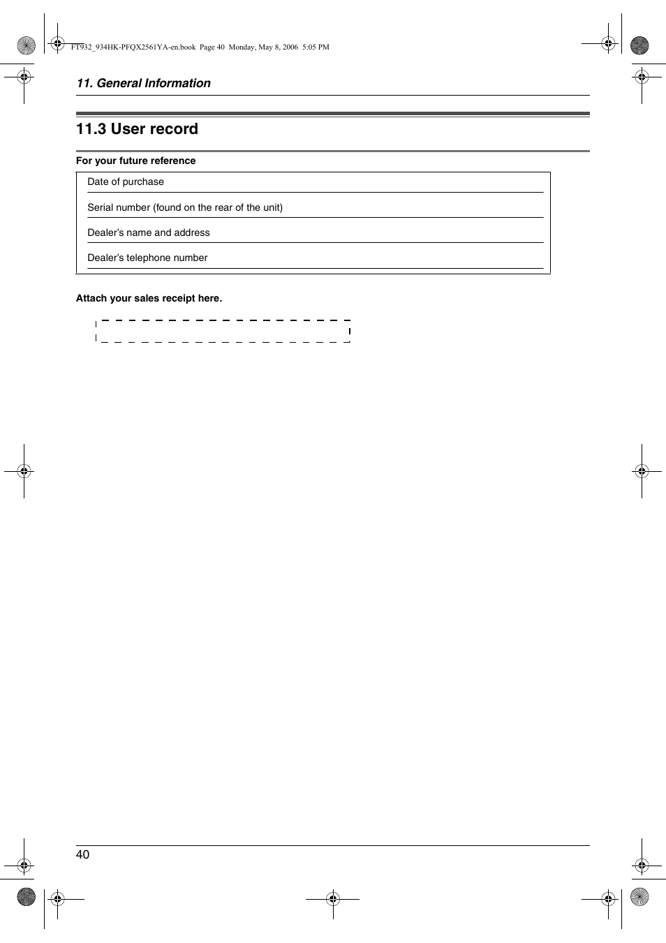 User record, 3 user record, 3 user record | Panasonic KX-FT934HK User Manual | Page 40 / 44