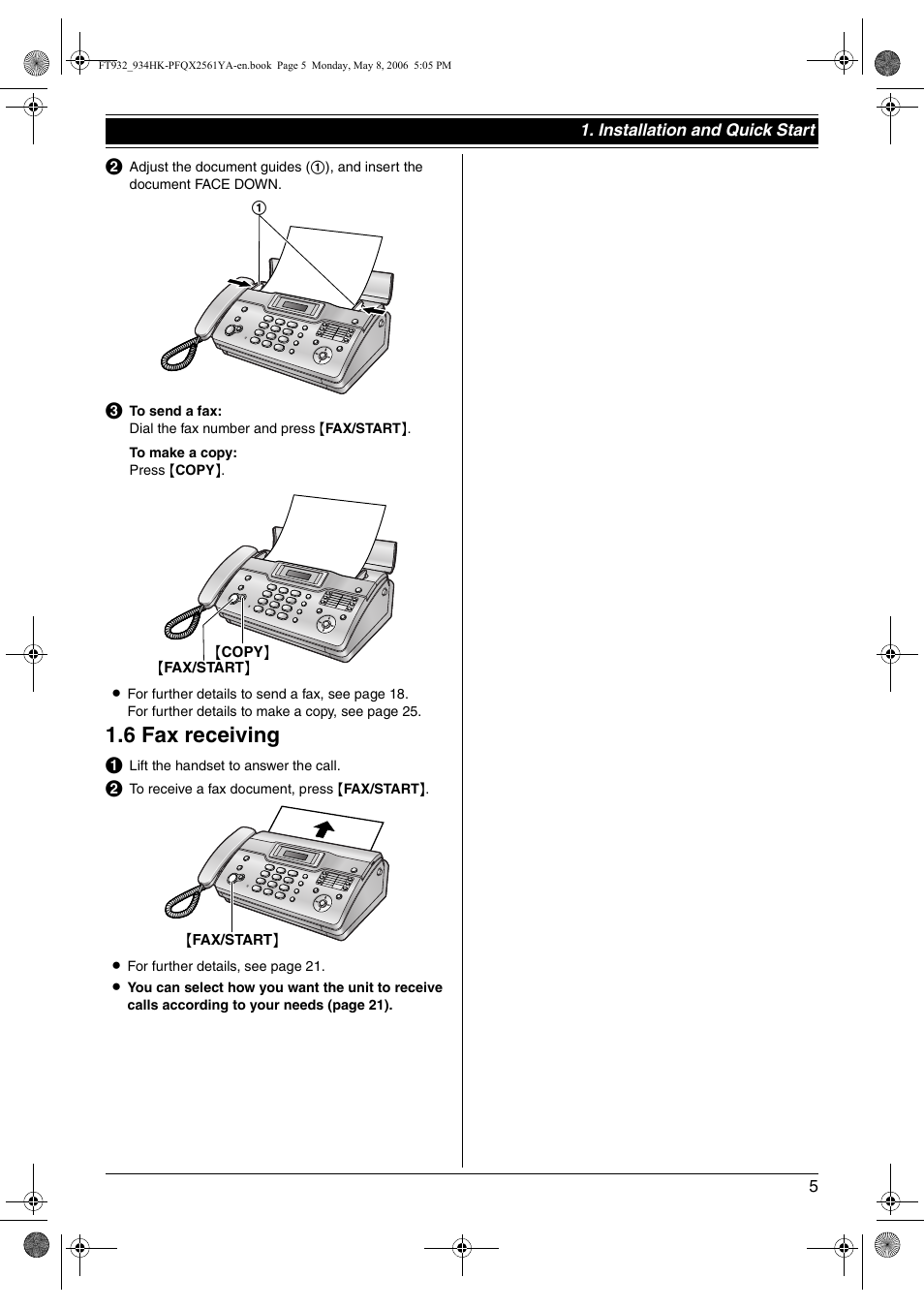6 fax receiving, Fax receiving, 6 fax receiving | Panasonic KX-FT934HK User Manual | Page 5 / 44
