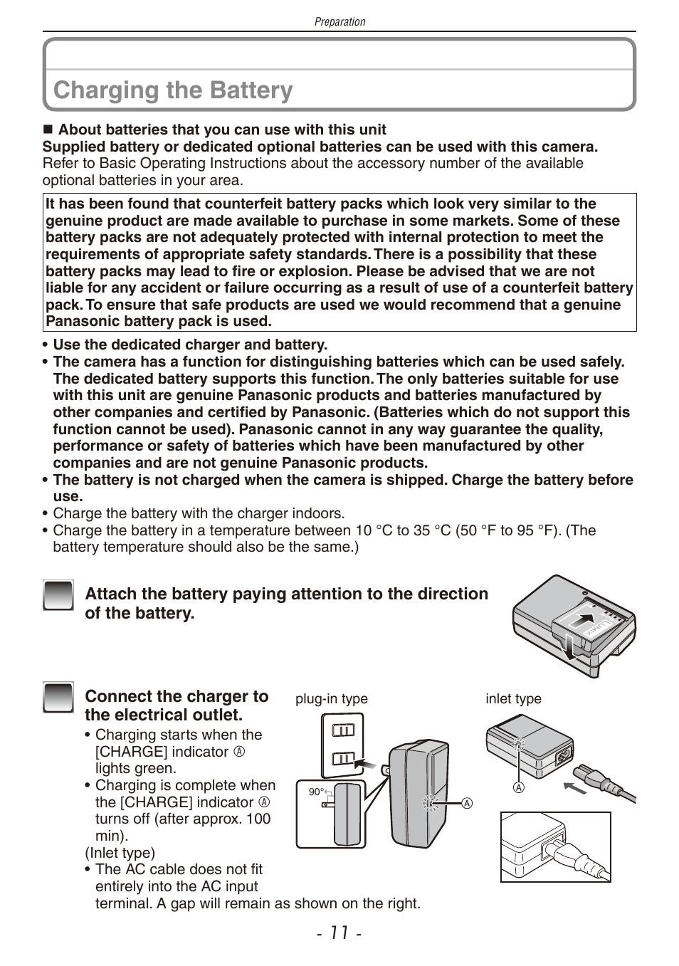 Charging the battery | Panasonic DMC-F2 User Manual | Page 11 / 130