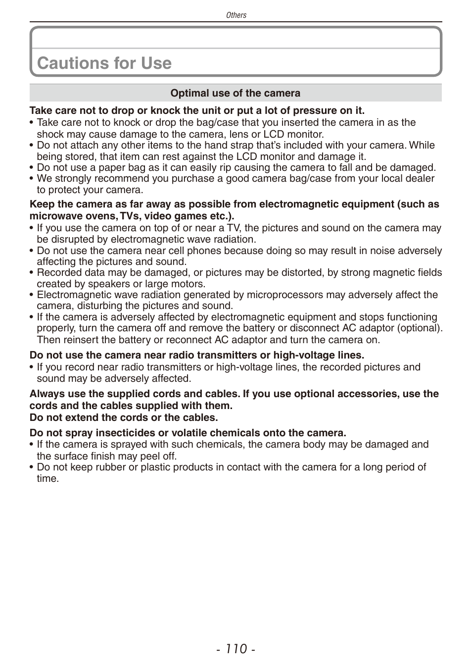 Cautions for use | Panasonic DMC-F2 User Manual | Page 110 / 130