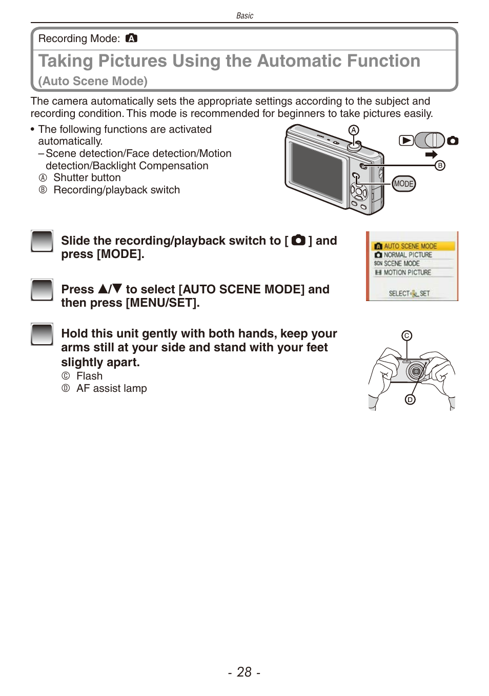 Taking pictures using the automatic function | Panasonic DMC-F2 User Manual | Page 28 / 130