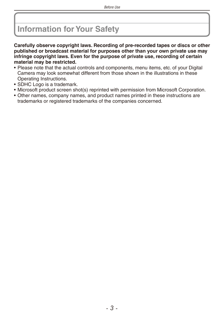 Information for your safety | Panasonic DMC-F2 User Manual | Page 3 / 130