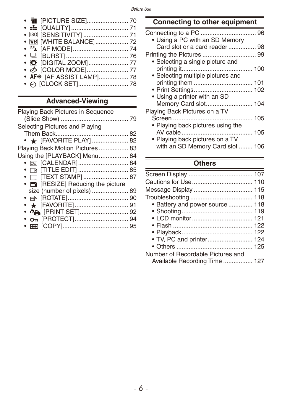 Panasonic DMC-F2 User Manual | Page 6 / 130