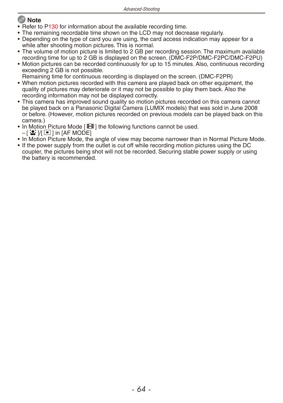 Panasonic DMC-F2 User Manual | Page 64 / 130