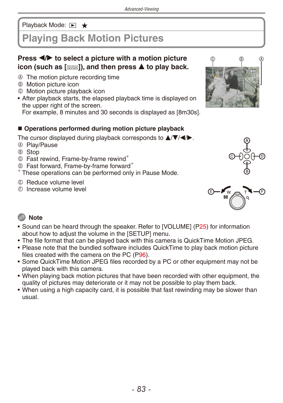 Playing back motion pictures | Panasonic DMC-F2 User Manual | Page 83 / 130