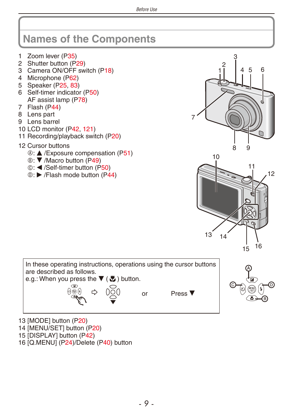 Names of the components | Panasonic DMC-F2 User Manual | Page 9 / 130