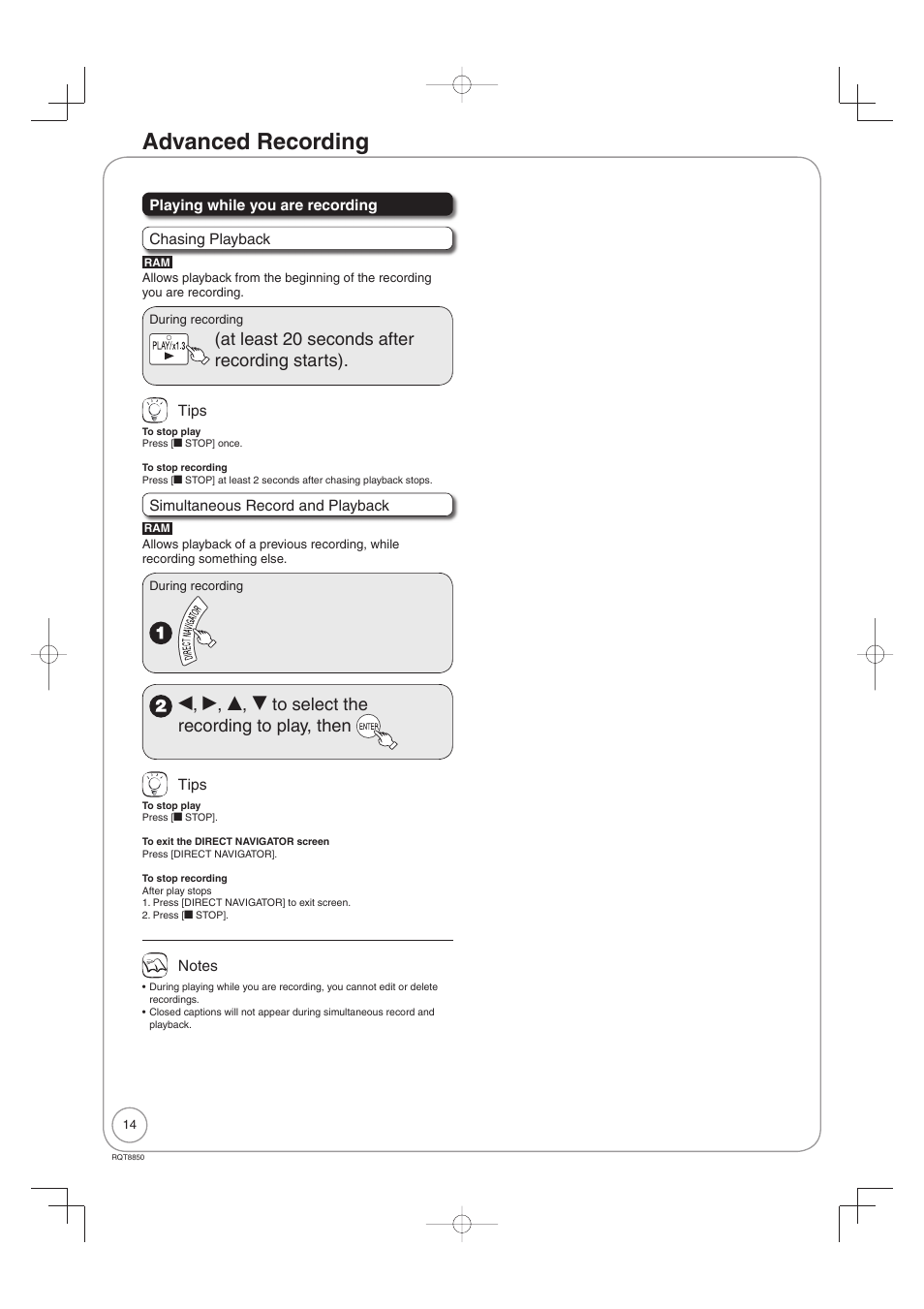 Advanced recording, At least 20 seconds after recording starts), W, q, e, r to select the recording to play, then | Panasonic DMR-EZ17 User Manual | Page 14 / 72