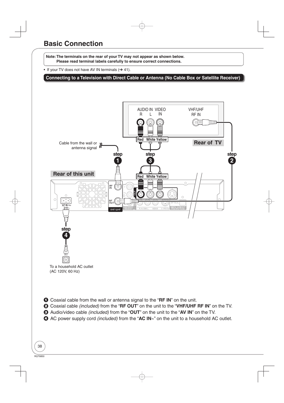 Connection and setting, Basic connection | Panasonic DMR-EZ17 User Manual | Page 38 / 72