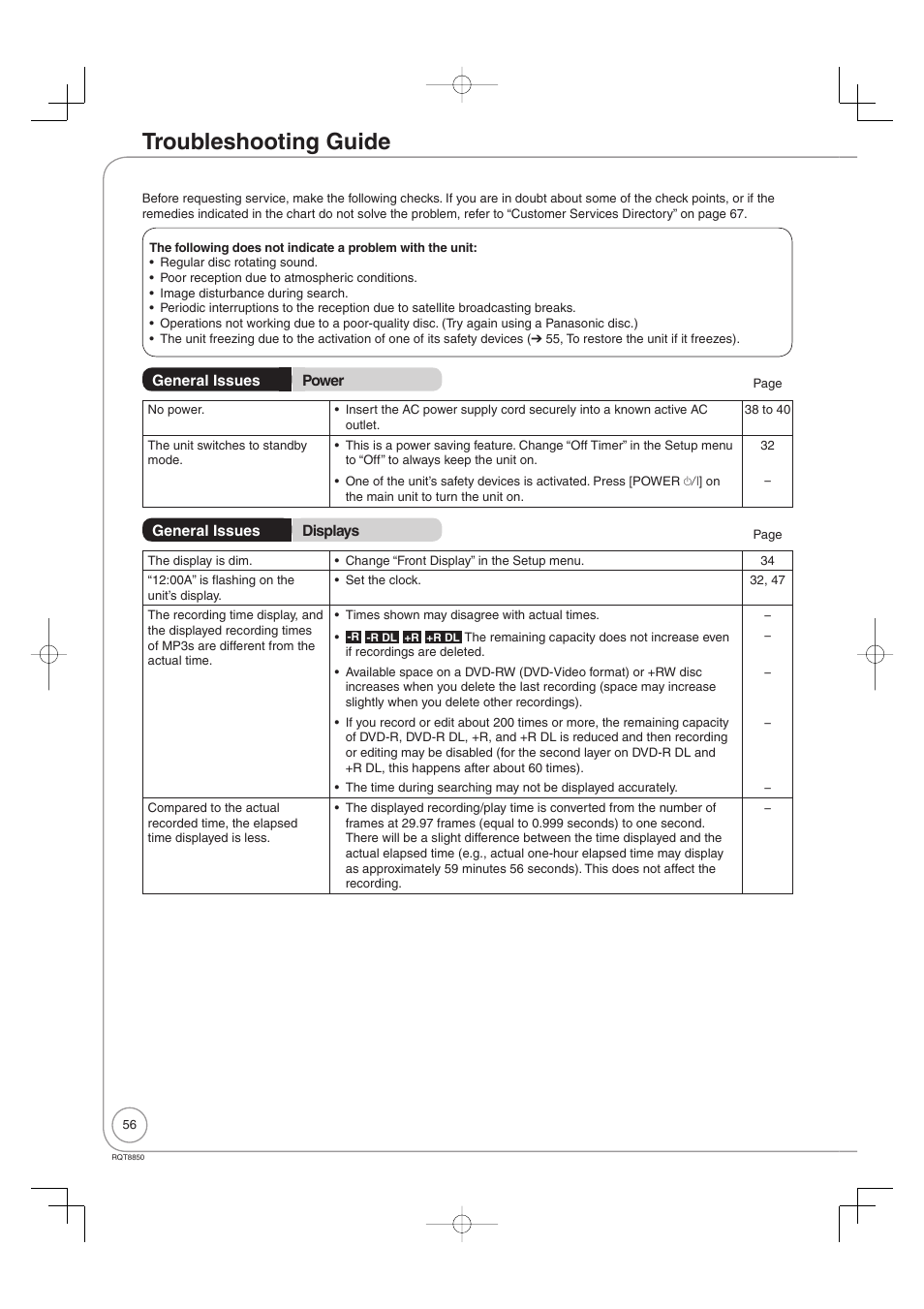 Troubleshooting guide | Panasonic DMR-EZ17 User Manual | Page 56 / 72