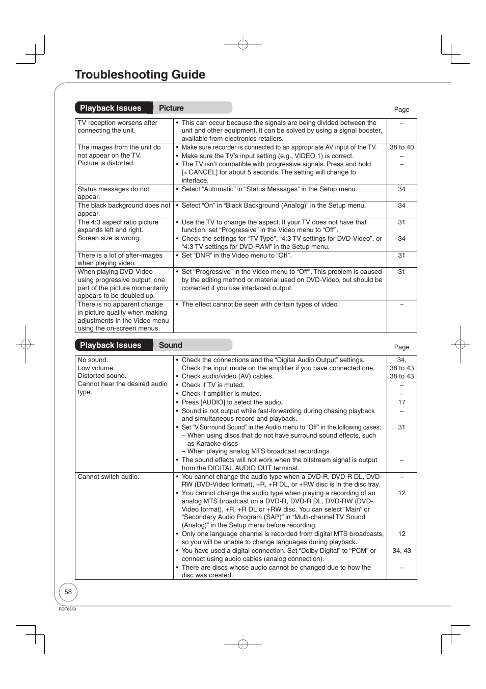 Troubleshooting guide | Panasonic DMR-EZ17 User Manual | Page 58 / 72