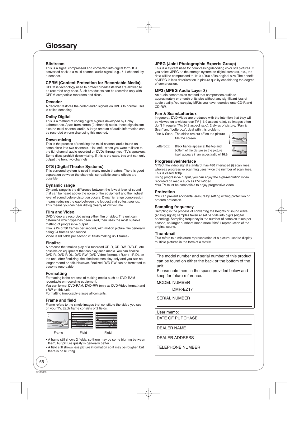 Glossary | Panasonic DMR-EZ17 User Manual | Page 66 / 72