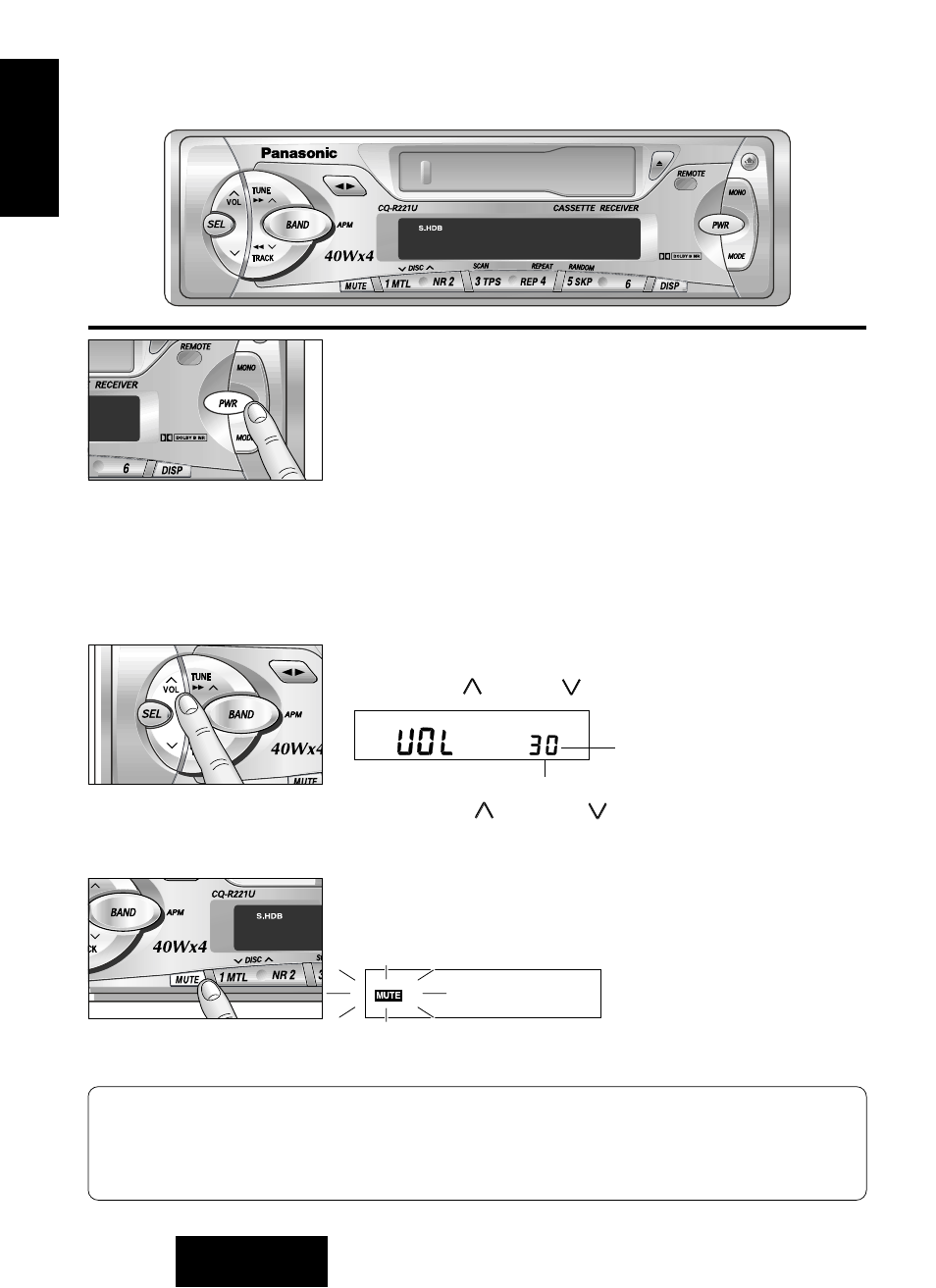 Power and sound controls, Power, Volume | Mute | Panasonic CQ-R221U User Manual | Page 10 / 76