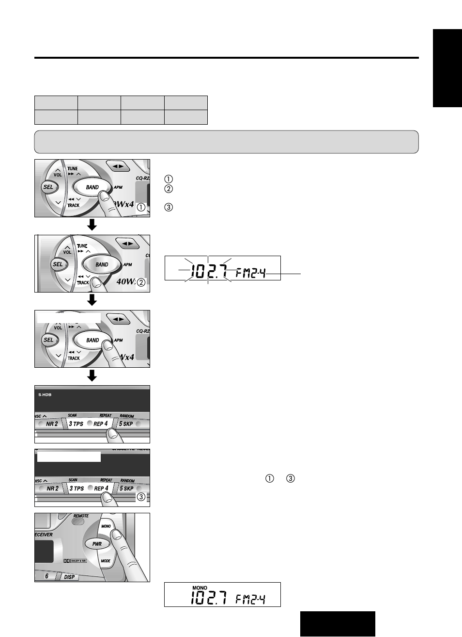Manual station preset, Tuning in a preset station, Preset station setting | Panasonic CQ-R221U User Manual | Page 13 / 76