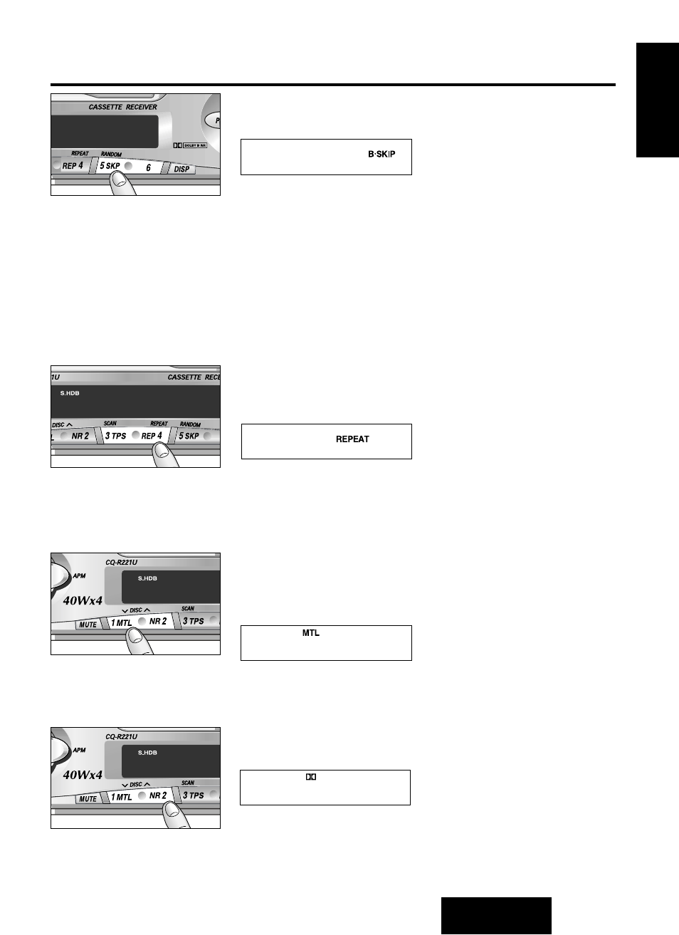 Blank skip, Repeat play, Metal tape mode | Dolby noise reduction | Panasonic CQ-R221U User Manual | Page 15 / 76