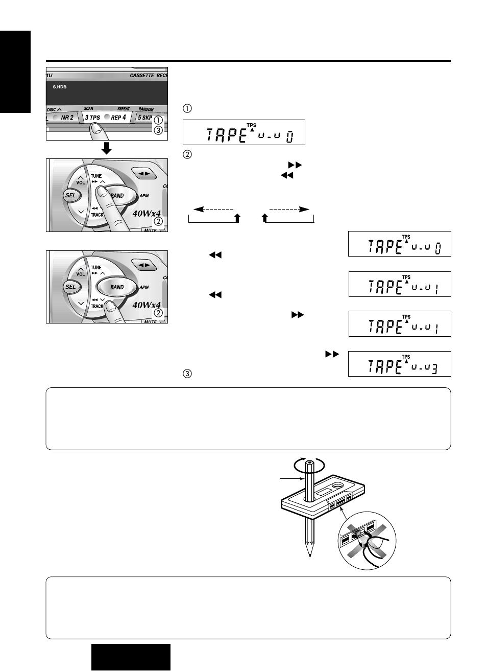 Cassette tape player basics, Tps operation (tape program search), Continued | Panasonic CQ-R221U User Manual | Page 16 / 76