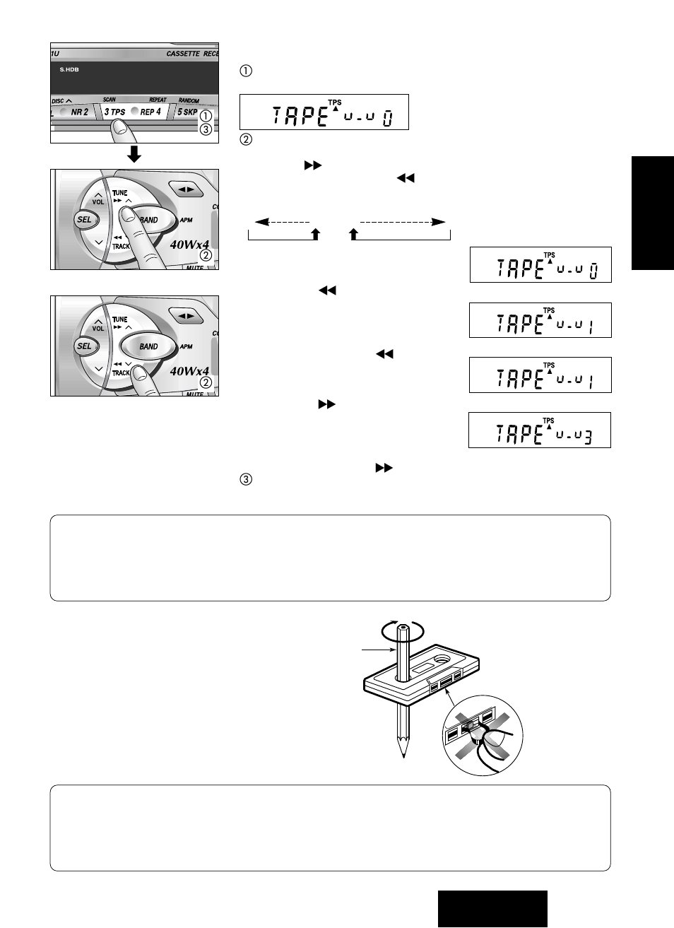 Dispositif mémoire (tps), À propos des cassettes | Panasonic CQ-R221U User Manual | Page 37 / 76