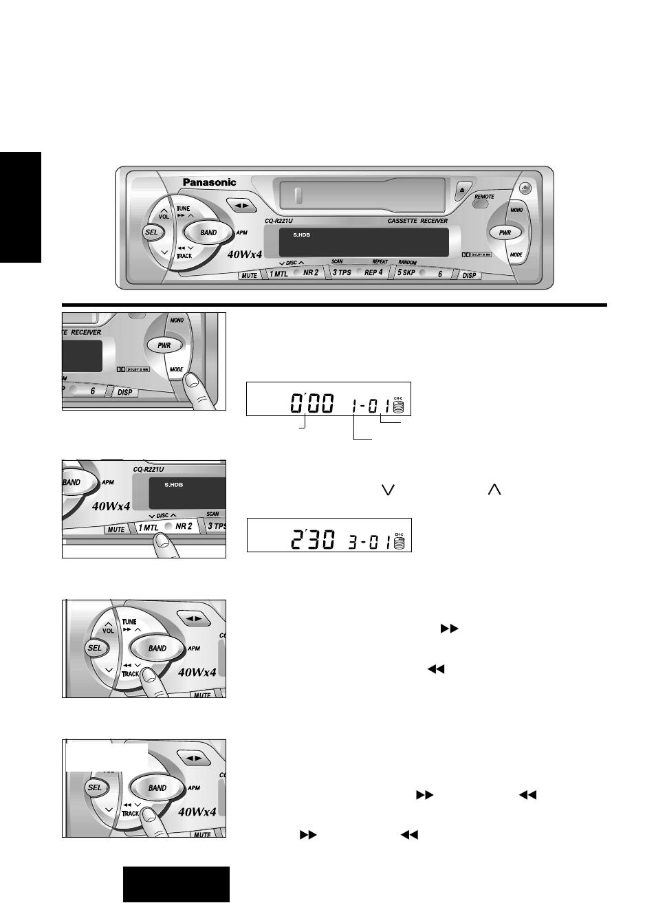 Mode lecteur-changeur, Sélection du disque, Sélection de la plage | Recherche d’un passage au sein d’une plage | Panasonic CQ-R221U User Manual | Page 38 / 76