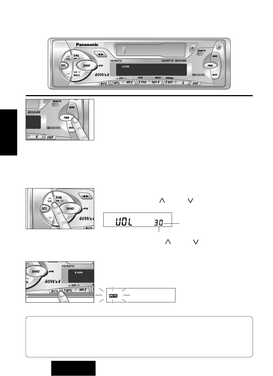 Alimentación y mandos de sonido, Alimentación, Volumen | Silenciamiento | Panasonic CQ-R221U User Manual | Page 52 / 76