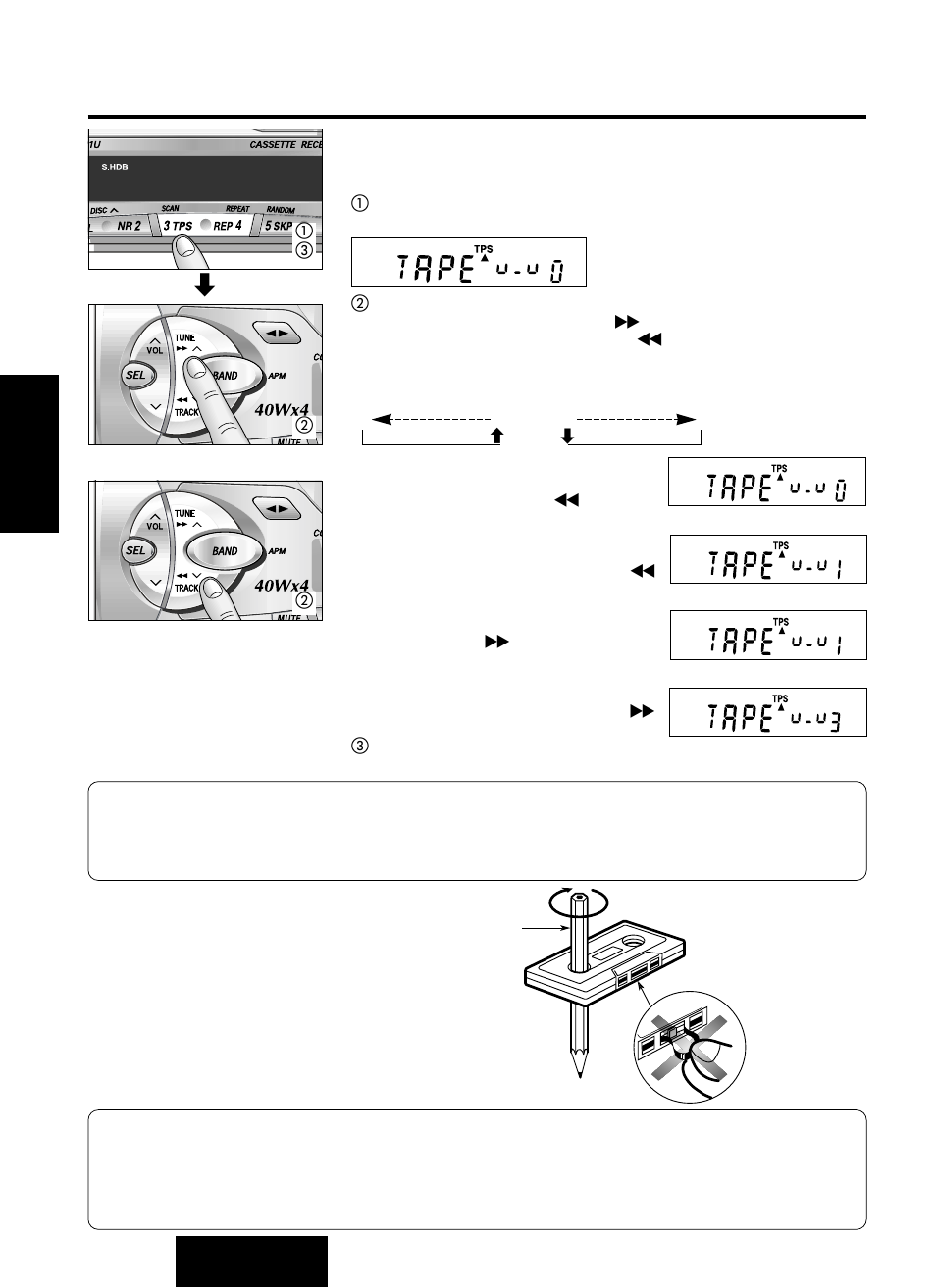 Operación básica del tocacintas de cassette, Notas sobre las cintas cassette, Continuación | Panasonic CQ-R221U User Manual | Page 58 / 76