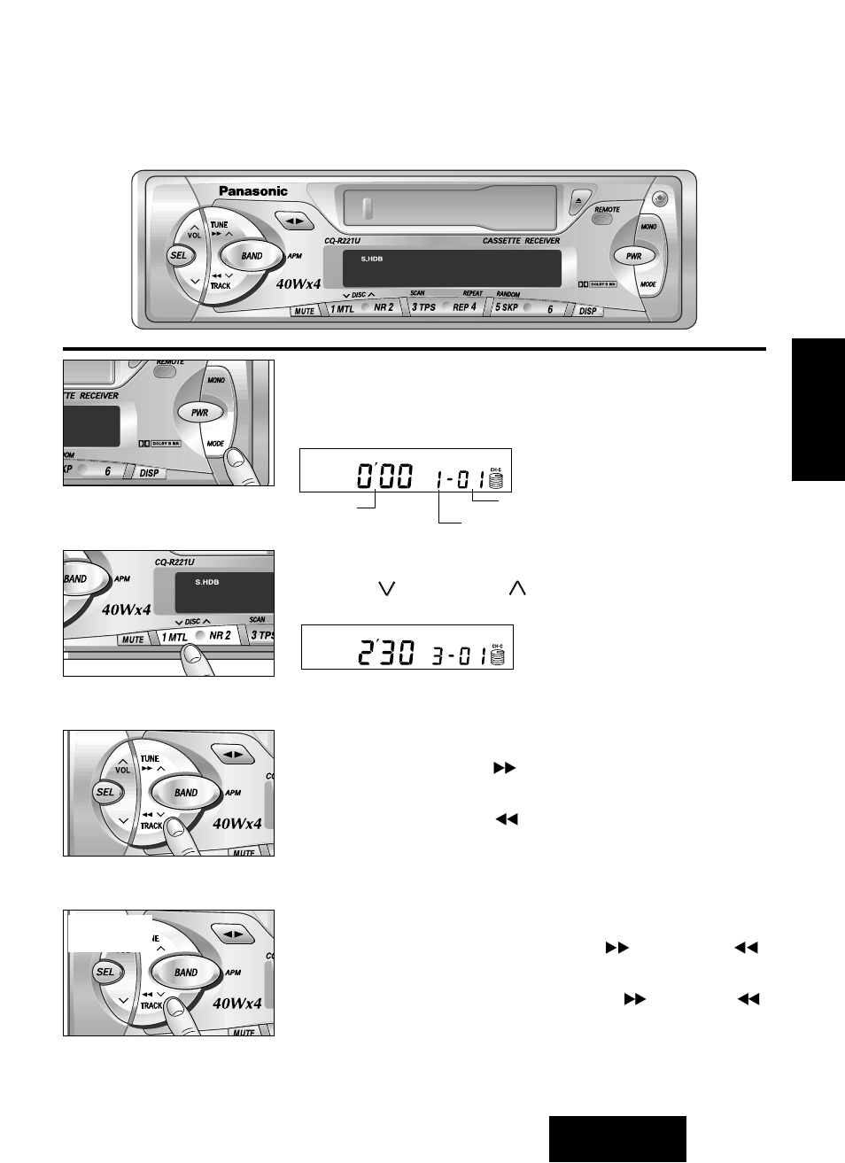 Conocimientos básicos cambiadiscos de cd, Cómo cambiar el modo, Selección de una disco | Cómo elegir una pista, Cómo buscar una pista | Panasonic CQ-R221U User Manual | Page 59 / 76