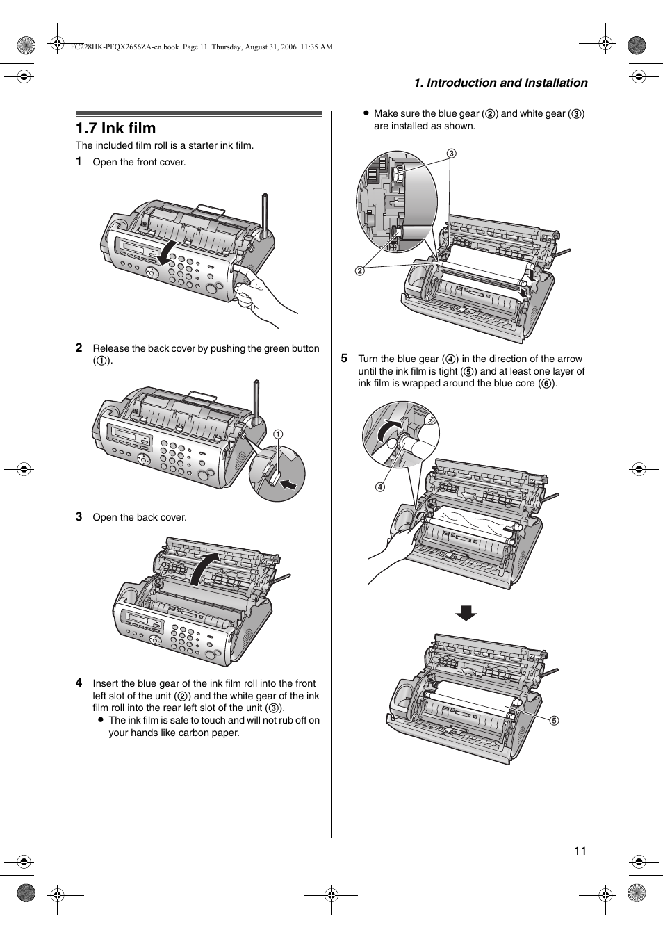 Installation, 7 ink film, Ink film | 7 ink film | Panasonic KX-FC228HK User Manual | Page 11 / 80
