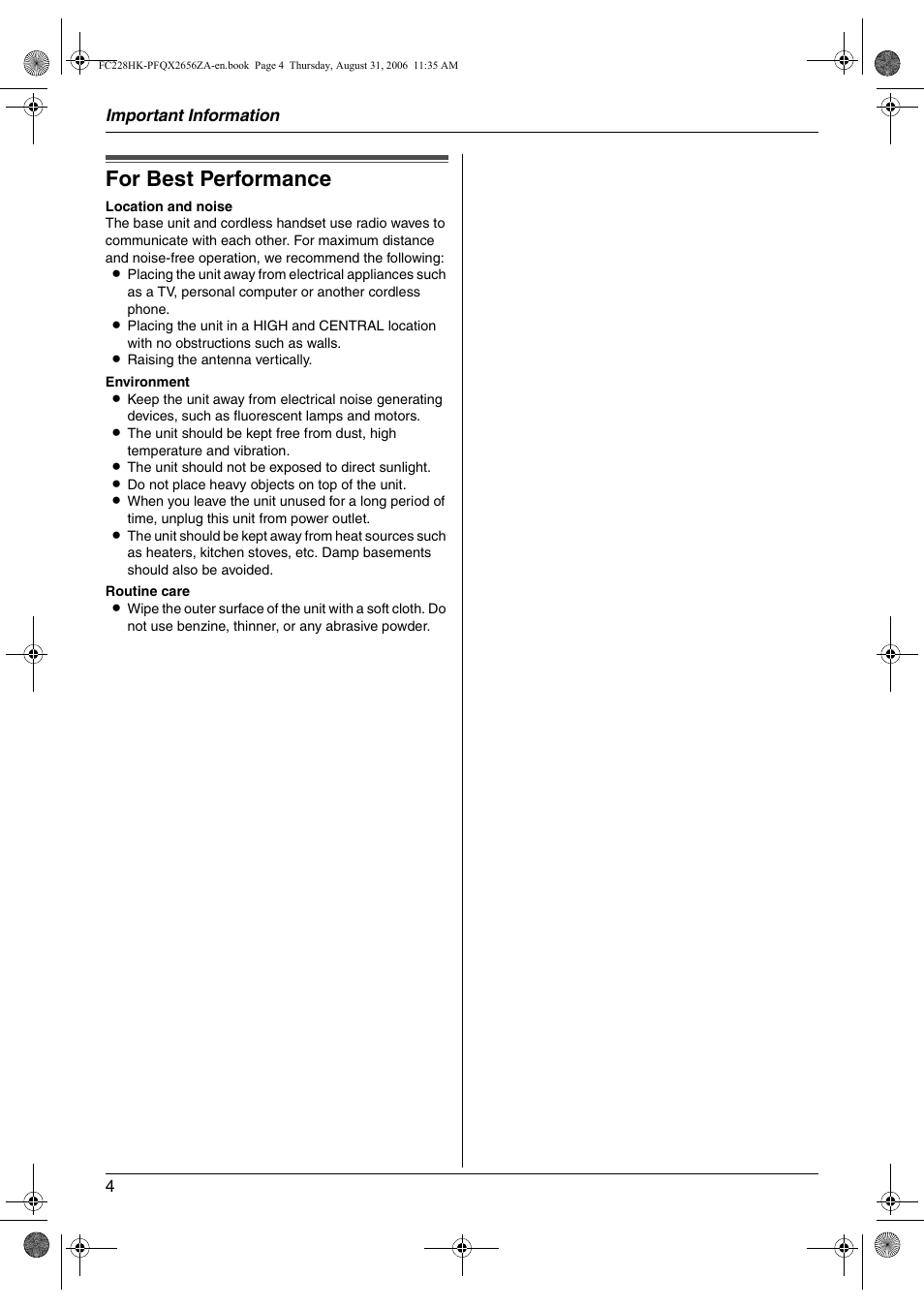 For best performance | Panasonic KX-FC228HK User Manual | Page 4 / 80