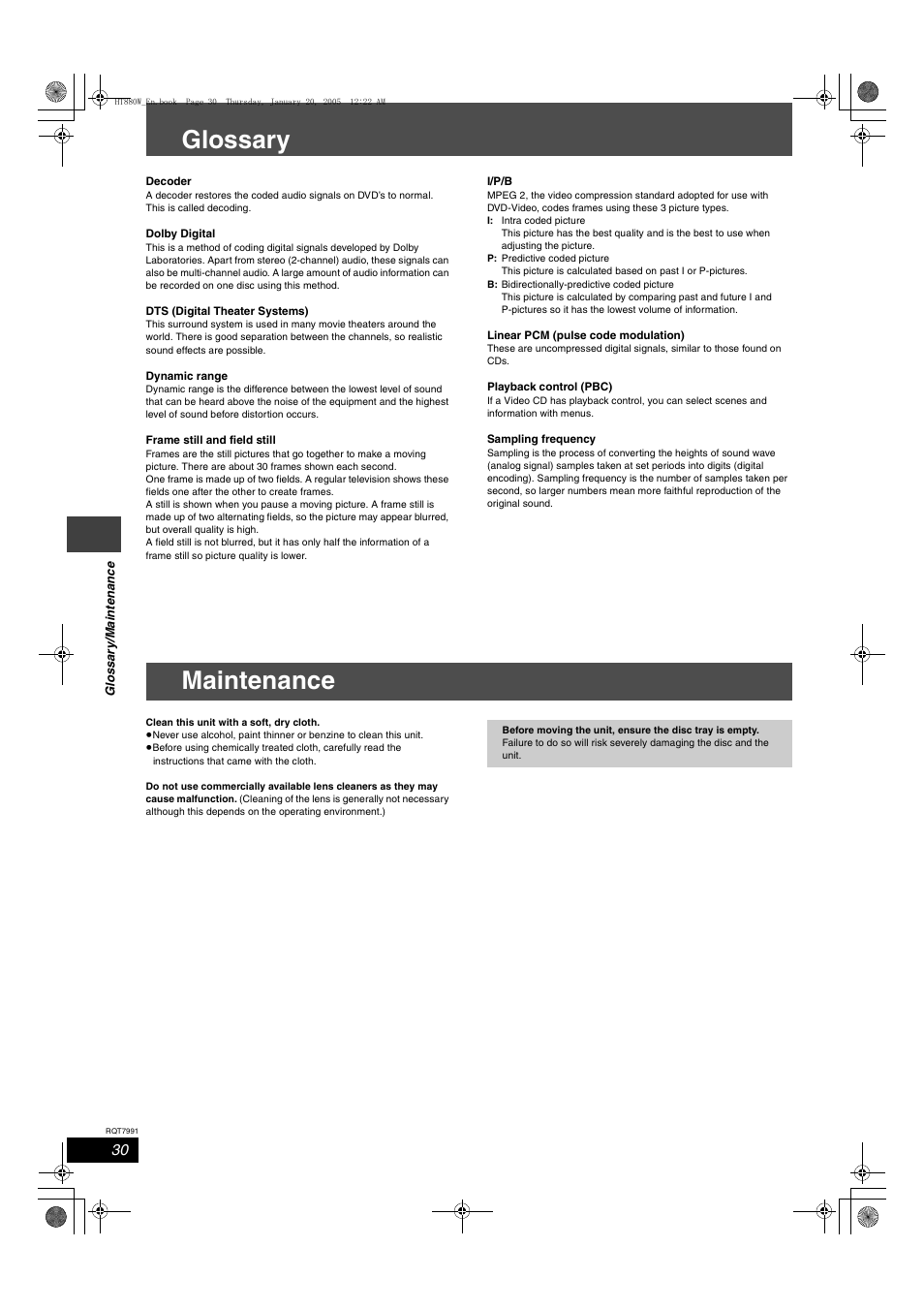 Glossary, Maintenance | Panasonic SC-HT880W User Manual | Page 30 / 36