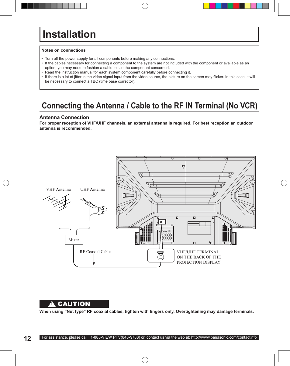 Installation, Caution | Panasonic PT-43LC14 User Manual | Page 12 / 88