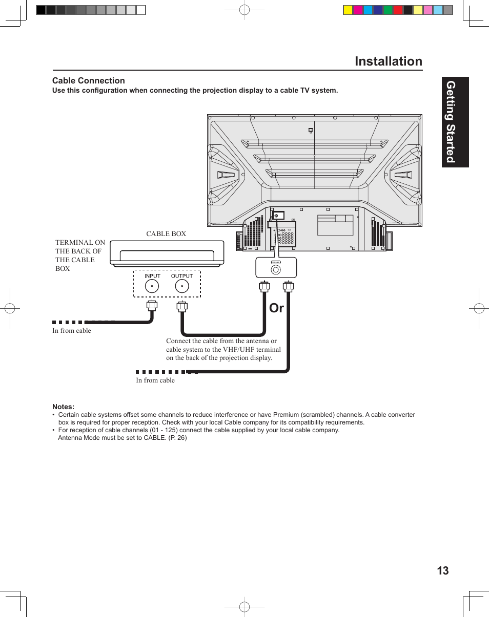 Or installation, Getting start ed 13 | Panasonic PT-43LC14 User Manual | Page 13 / 88