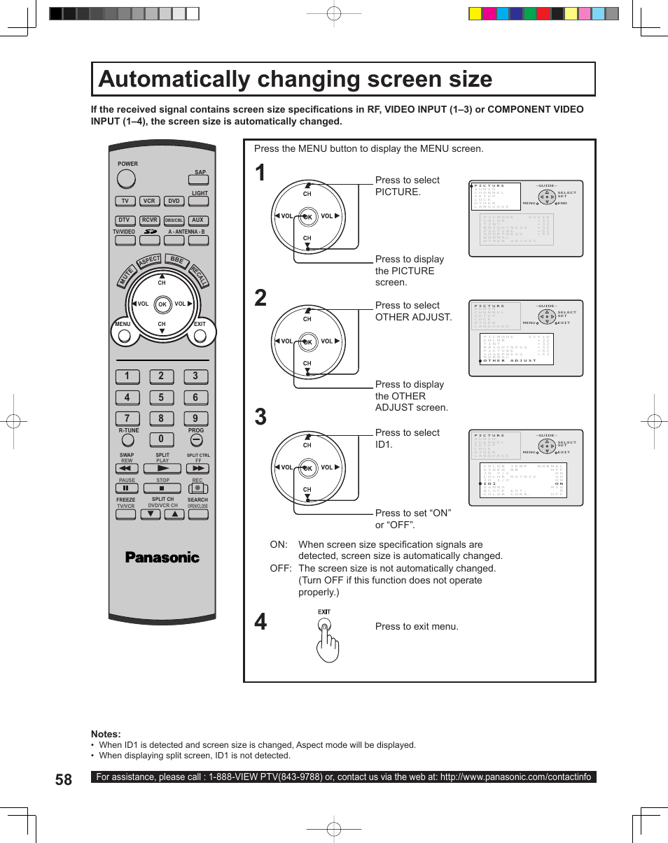 Automatically changing screen size | Panasonic PT-43LC14 User Manual | Page 58 / 88