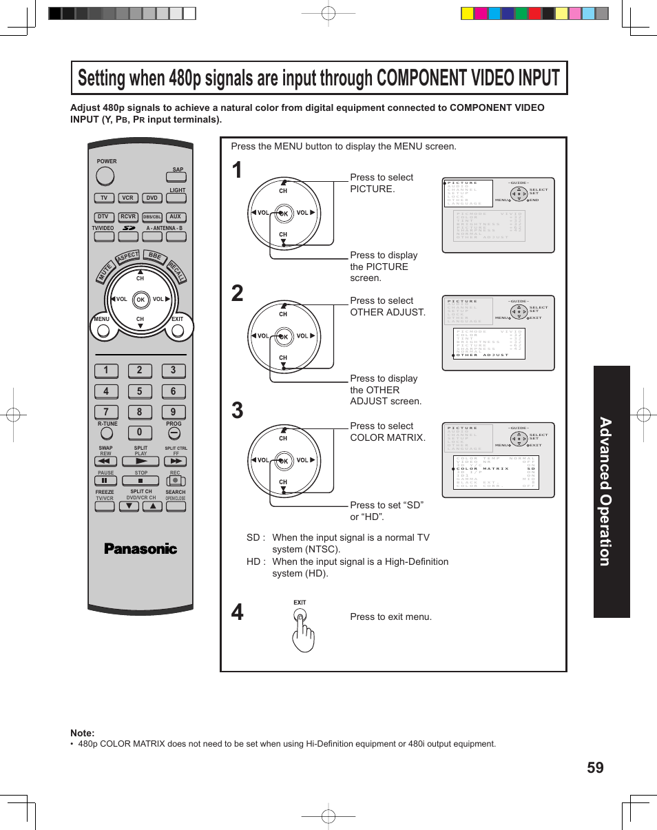 59 advanced op er a tion | Panasonic PT-43LC14 User Manual | Page 59 / 88