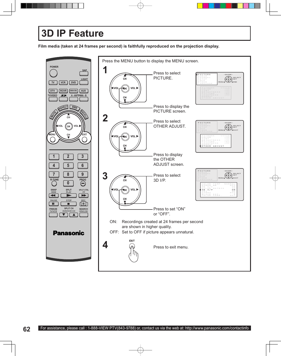 3d ip feature | Panasonic PT-43LC14 User Manual | Page 62 / 88