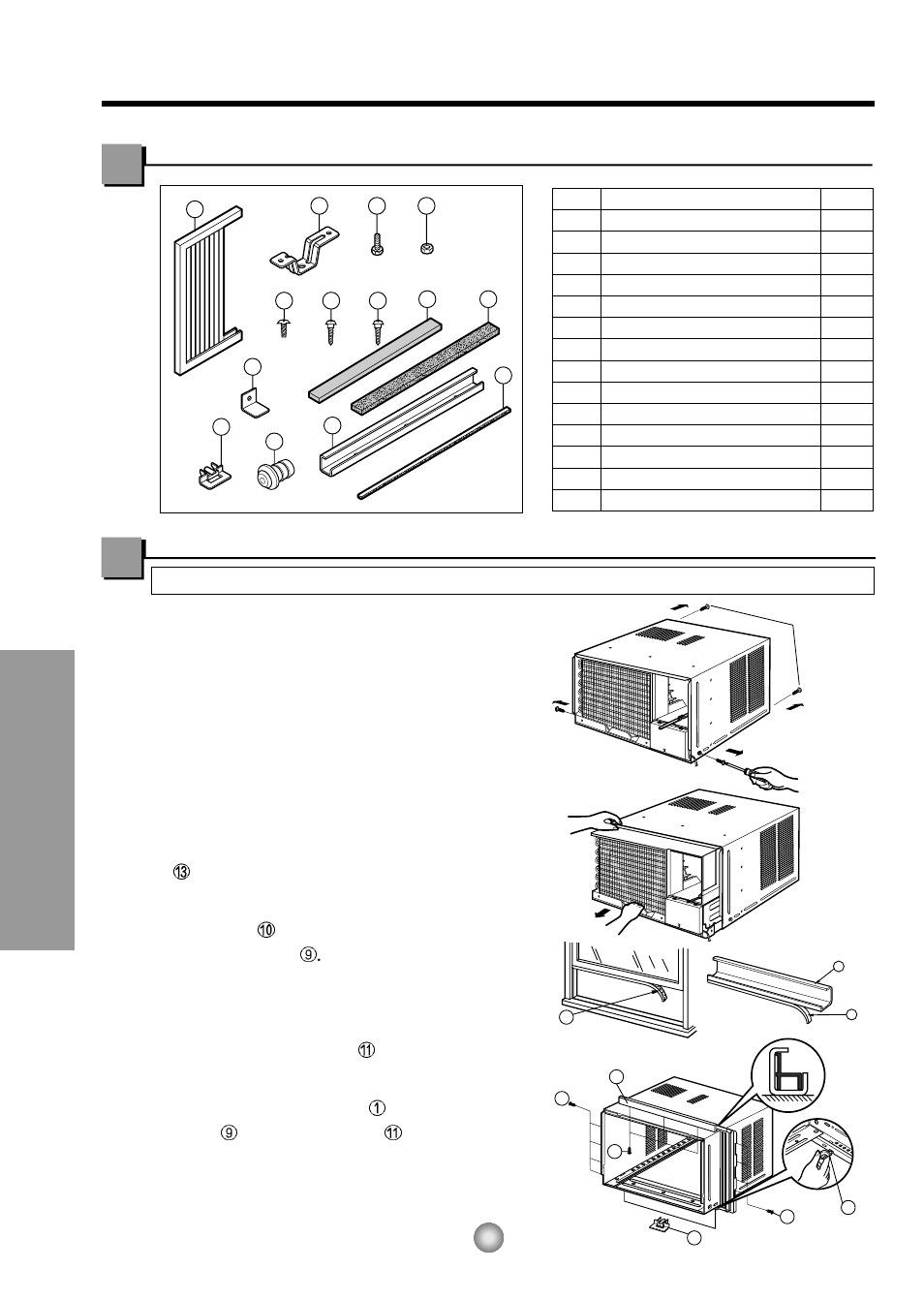 Installation kit contents, Suggested tool requirements, Features and installation | Preparation of chassis | Panasonic CW-C83GU User Manual | Page 12 / 56