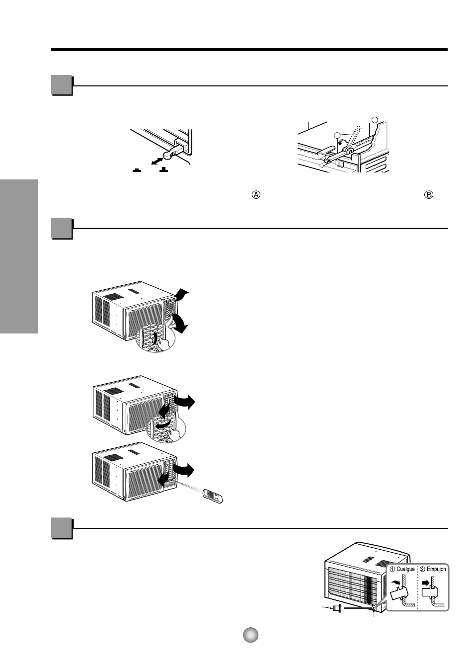 Ventilacion, Como controlar la direccion del aire, Como installar el tubo de desague | Ventilación, Como installar el tubo de desagüe, Instrucciones de funcionamiento | Panasonic CW-C83GU User Manual | Page 40 / 56