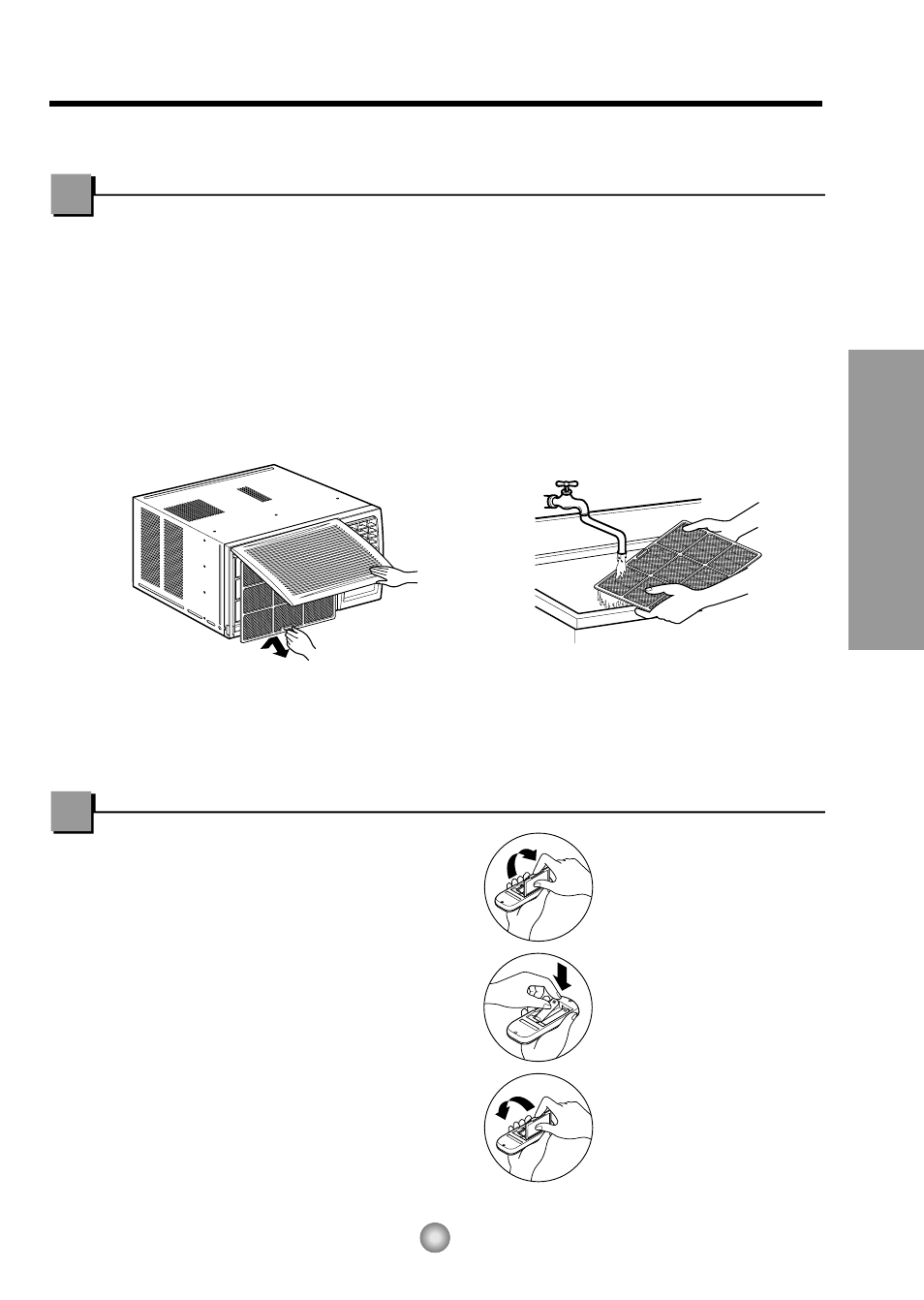 Care and maintenance, Air filter cleaning, How to insert batteries | About the controls on the air conditioner | Panasonic CW-C83GU User Manual | Page 9 / 56