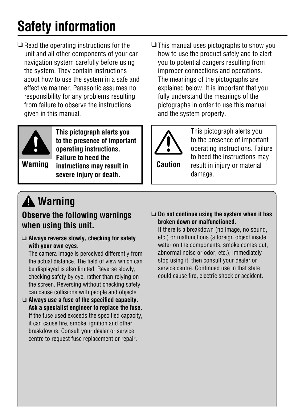 Safety information, Warning | Panasonic CY-RC50KN User Manual | Page 2 / 20