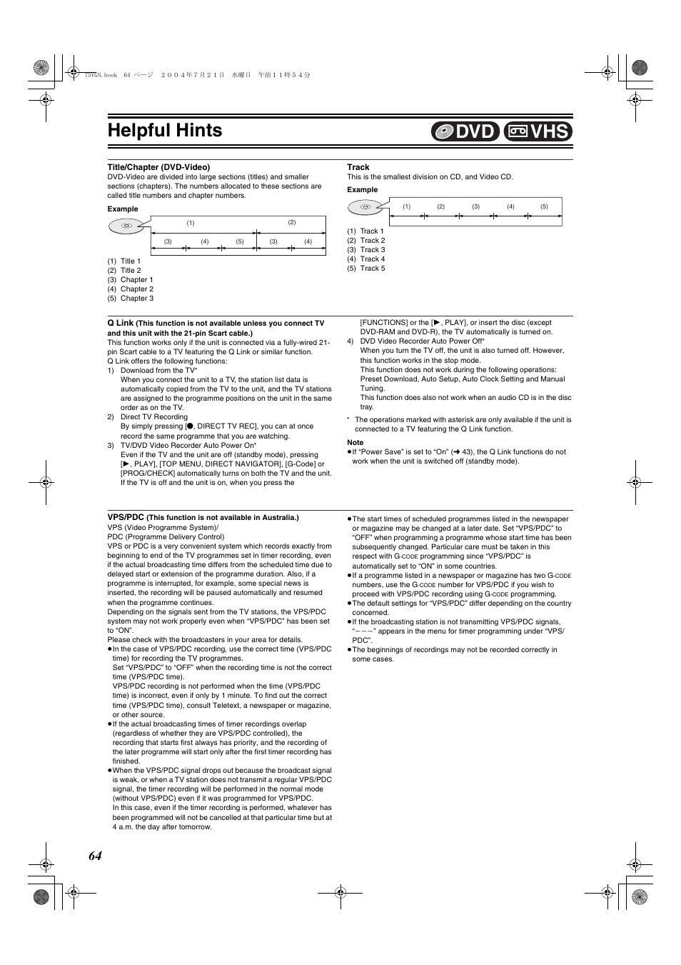 L 64, L 64), Helpful hints | Vhs dvd | Panasonic DIGA DMR-E75V User Manual | Page 64 / 72