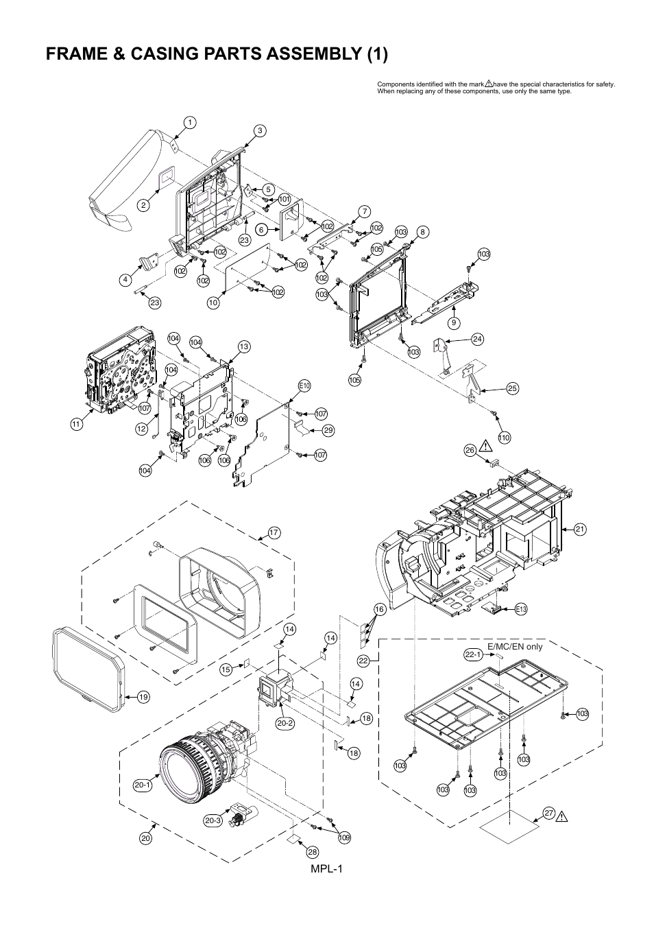 Frame & casing parts assembly (1), Mpl-1 | Panasonic AG-HVX202EN User Manual | Page 2 / 11