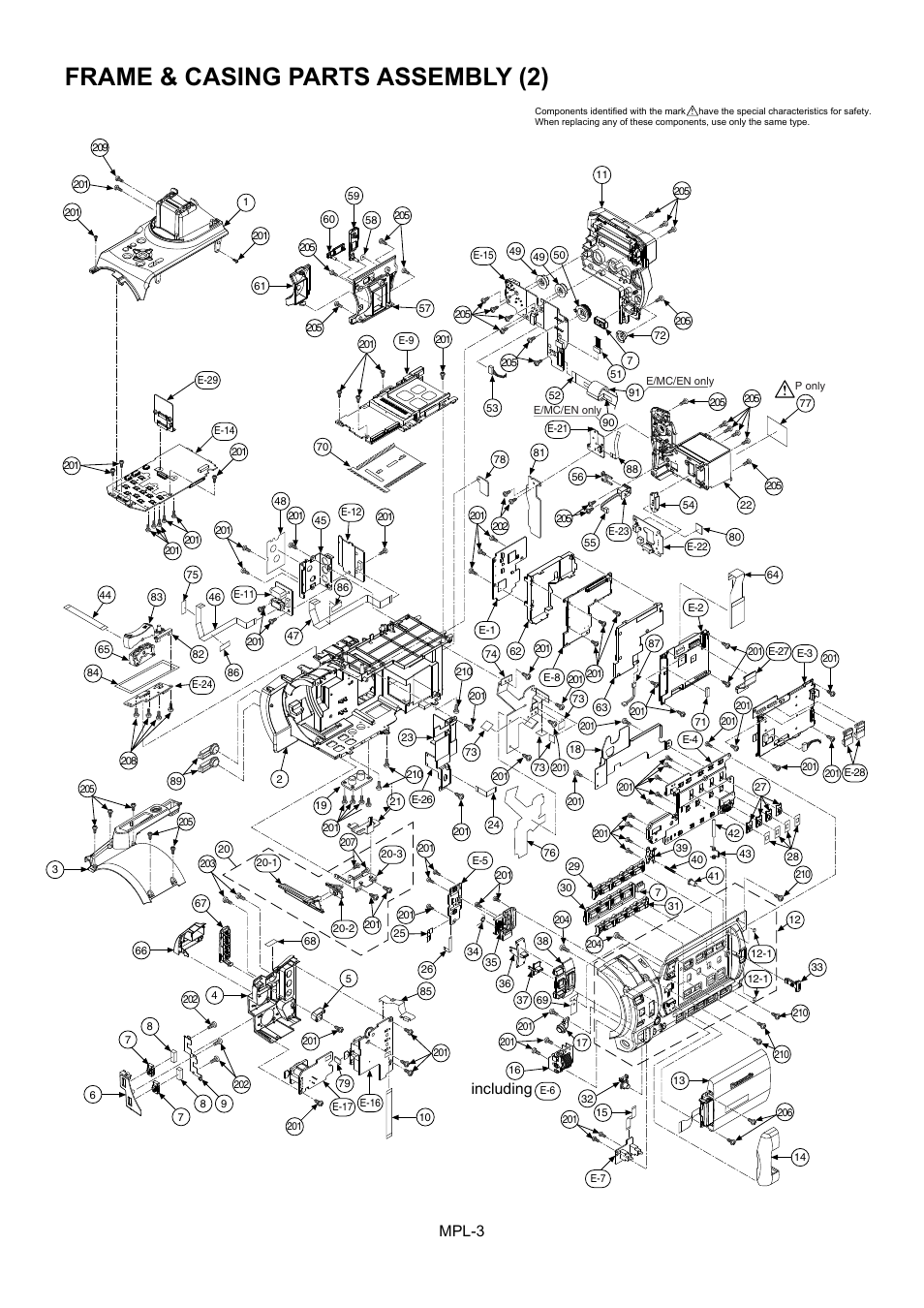 Frame & casing parts assembly (2), Including, Mpl-3 | Panasonic AG-HVX202EN User Manual | Page 4 / 11