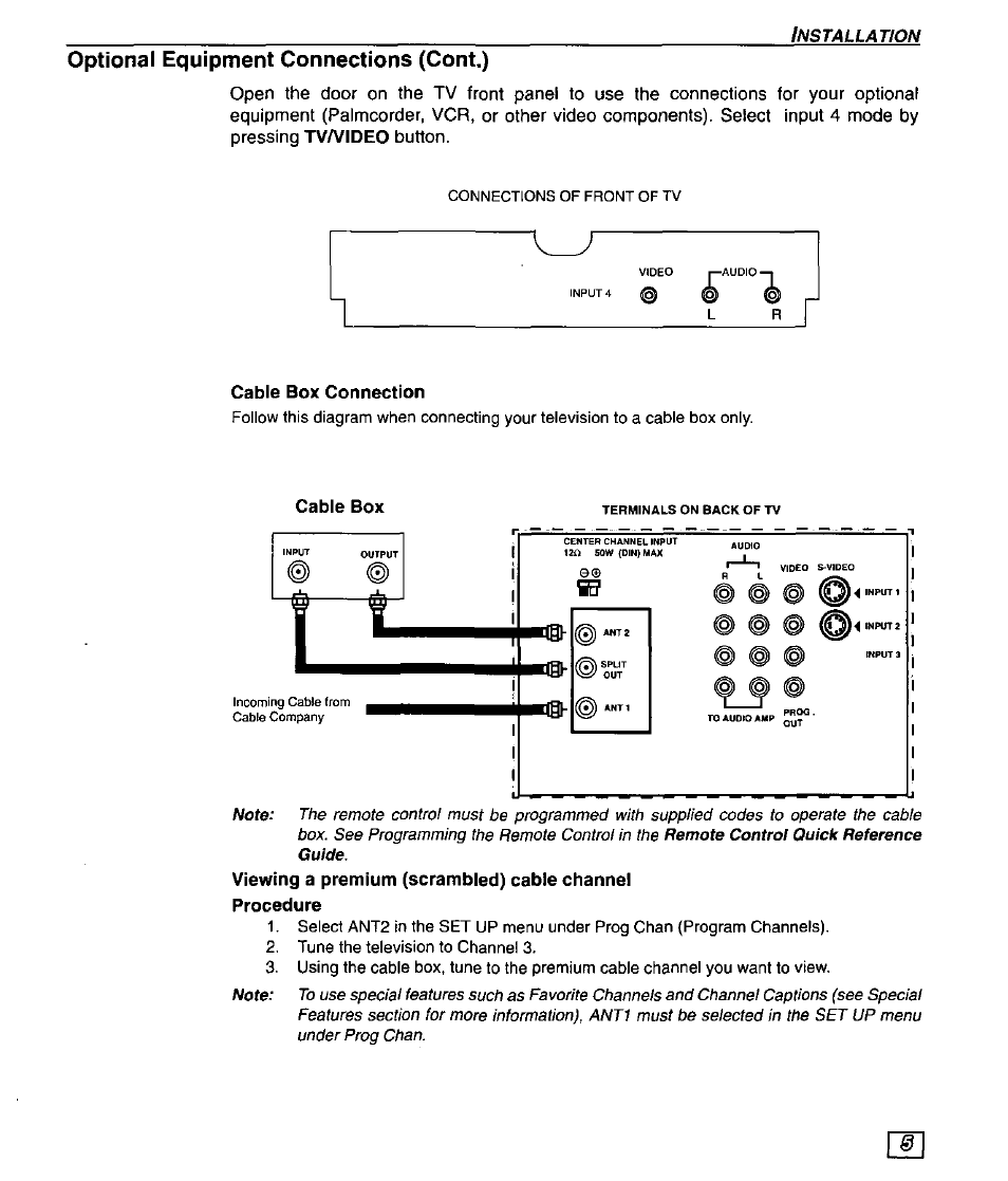 Optional equipment connections (cont.), Cable box connection | Panasonic PT 51SX60 User Manual | Page 7 / 48