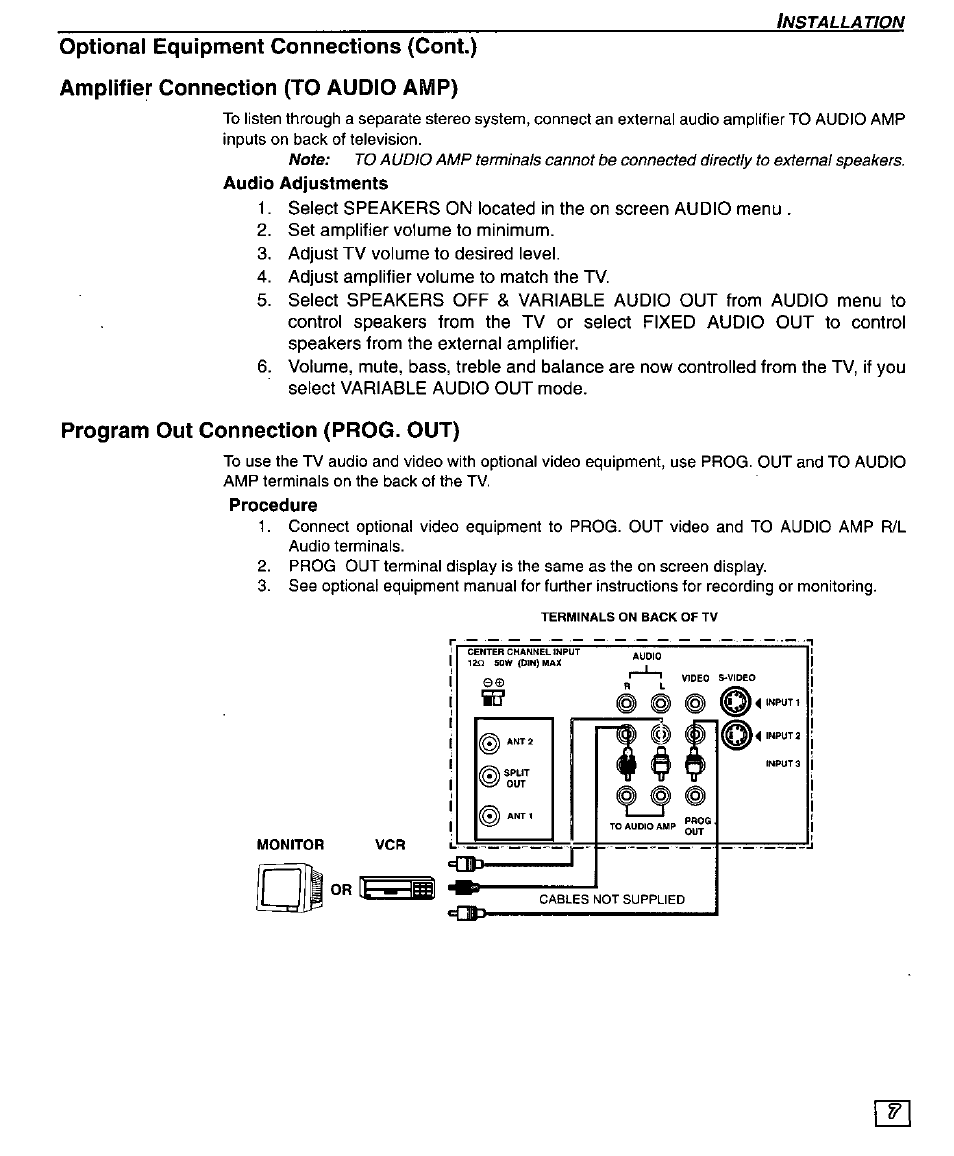 Program out connection (prog. out) | Panasonic PT 51SX60 User Manual | Page 9 / 48