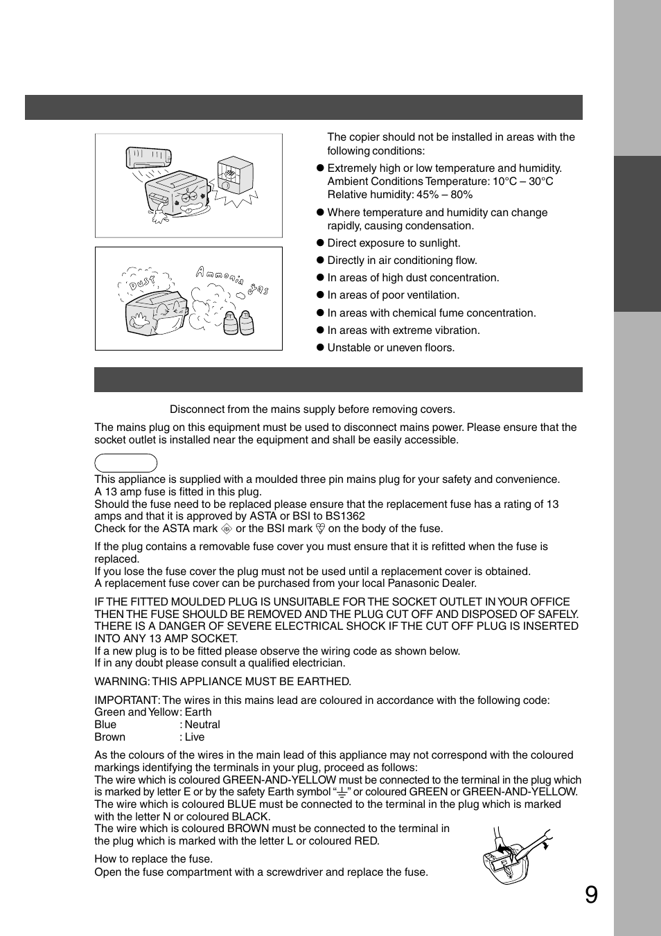 For your safety, Installation precautions | Panasonic DP-2500 User Manual | Page 9 / 73