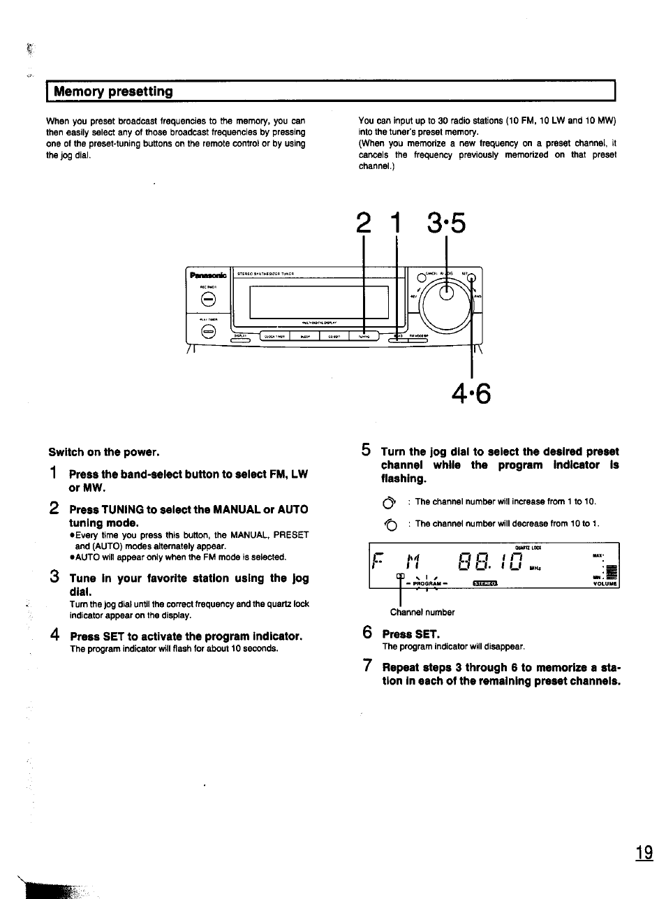 Memory presetting | Panasonic SC-CH11 User Manual | Page 18 / 51
