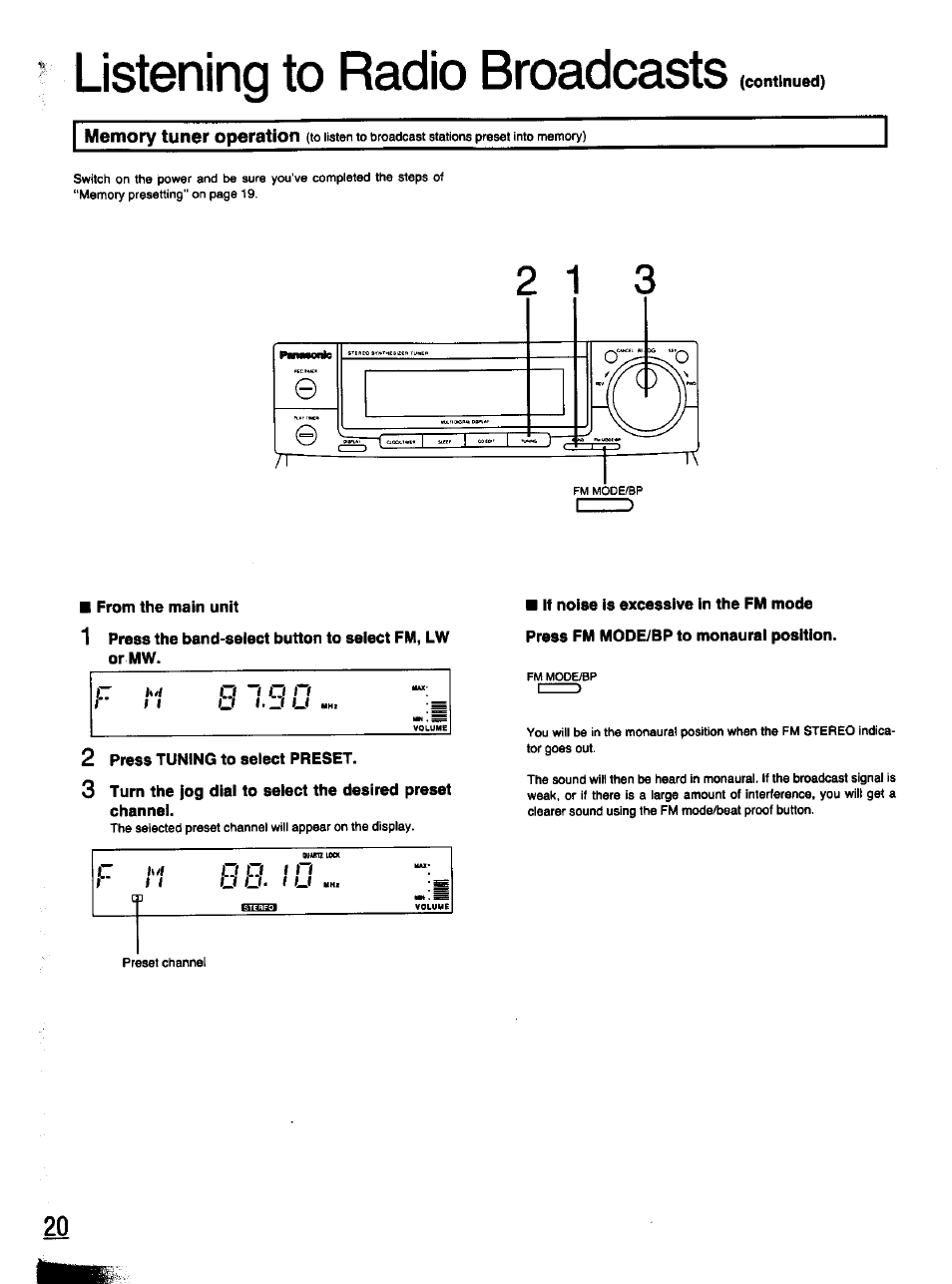 From the main unit, 2 press tuning to select preset, Listening to radio broadcasts | Panasonic SC-CH11 User Manual | Page 19 / 51