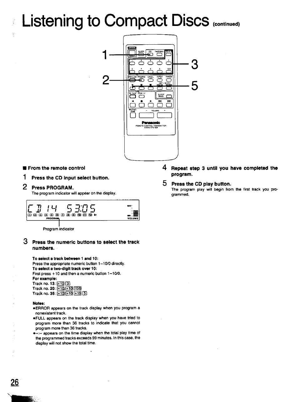 5 press the cd play button, Listening to compact discs | Panasonic SC-CH11 User Manual | Page 25 / 51